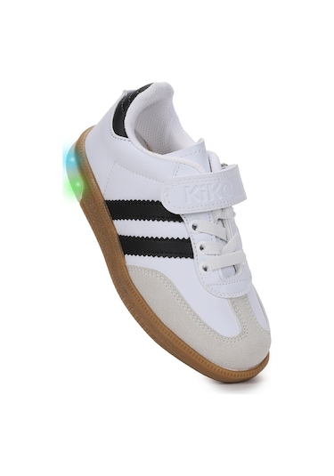 Kiko Kids Renis Günlük Cırtlı Işıklı Kız Çocuk Spor Ayakkabı Beyaz - Siyah Beyaz - Siyah