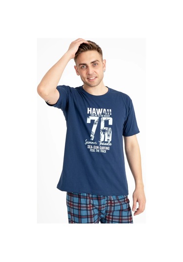 Tampap 2170-K Kısa Kollu Baskılı Erkek Pijama Takımı - İndigo