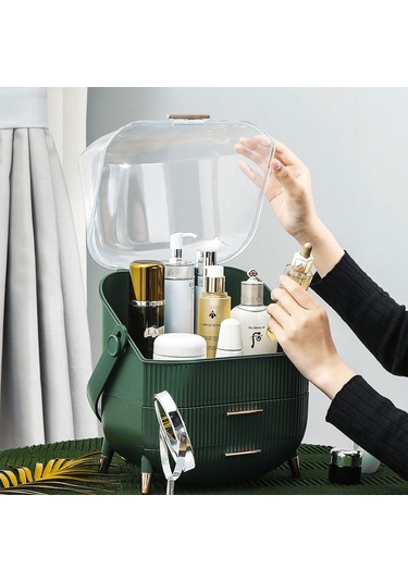 Çekmeceli Makyaj Kutusu Ve Düzenleyici Kozmetik Eşya Masa Üstü Organizer Yeşil