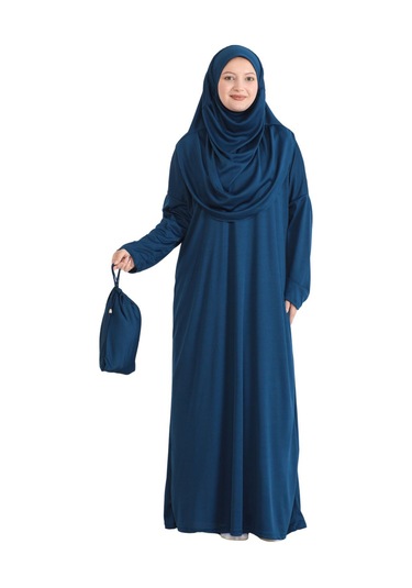 Keseli Namaz Elbisesi Eşarp Ve Tesbih Hazır Tesettür Giyim Türban Müslüman Giysi Takım Lacivert