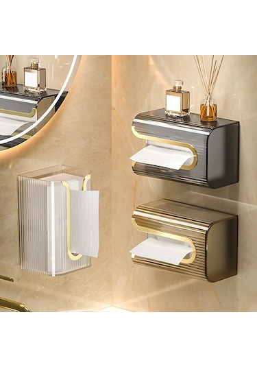 Gold-1pc Lüks Doku Kutusu Duvara Monte Akrilik Şeffaf Doku Kutusu Masa Peçete Tutucu Banyo Kağıt Kutusu Kağıt Mendil Dağıtıcı