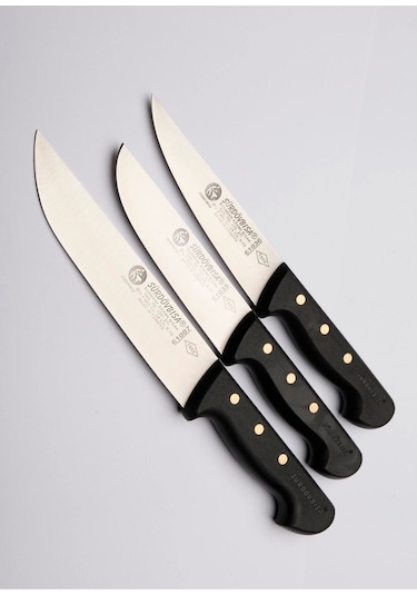 Sürdövbısa 3'lü Kasap Kurban Seti Perçinli Sap Siyah Çok Renkli