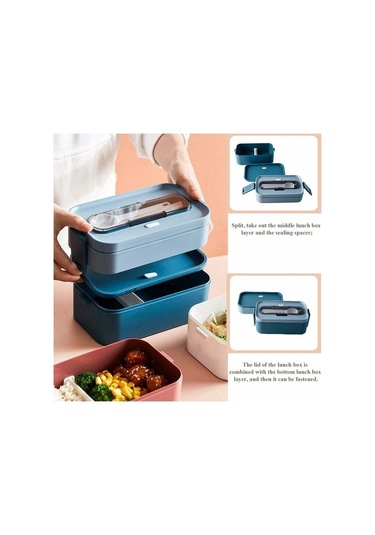 Yalıtımlı Öğle Yemeği Kutusu, Bento Öğle Yemeği Kutusu-1600ml, Çatal Bıçak Takımlı Öğle Yemeği Kutusu, Yetişkinler Ve Çocuklar İçin 2 Bölmeli Sızdırmaz Plastik Öğle Yemeği Kutusu --