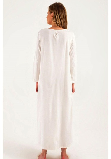 Kadın Ekru Lohusa Pamuklu Tesettür Gecelik Sabahlık Takımı