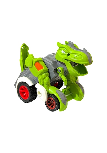 Trex Dinazor Figür Araba Sürtmeli Teker Transformers Robot Dinozor 15cm Yeşil Renkli