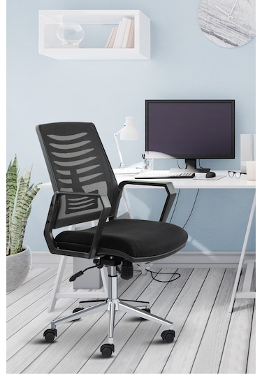 Asbir Mobilya Metis Metal Ayaklı Çalışma Koltuğu Ofis Sandalyesi Siyah