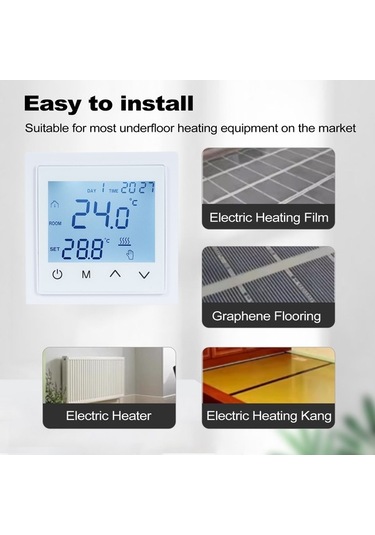 Pazly Akıllı Dijital 16a Dokunmatik Ekranlı Zemin Isıtma Termostatı Ntc Sensörlü 85-265v