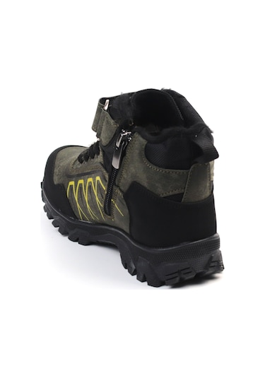 Unisex Çocuk Haki Siyah İçi Kürklü Kışlık Termo Taban Suya Soğuğa Dayanıklı Günlük Rahat Outdoor Bot Haki