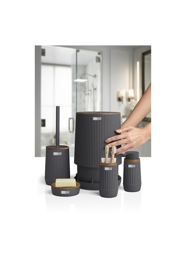 Okyanus Home Nida Antrasit Ahşap Desenli Eko 5'li Banyo Seti Antrasit