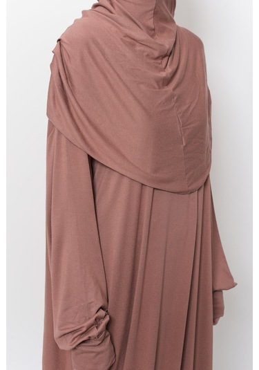 Pratik Tek Parça Pamuklu Yarasa Kollu Tak Çıkar Başörtülü Tesettür Namaz Elbisesi Toprak Çok Renkli