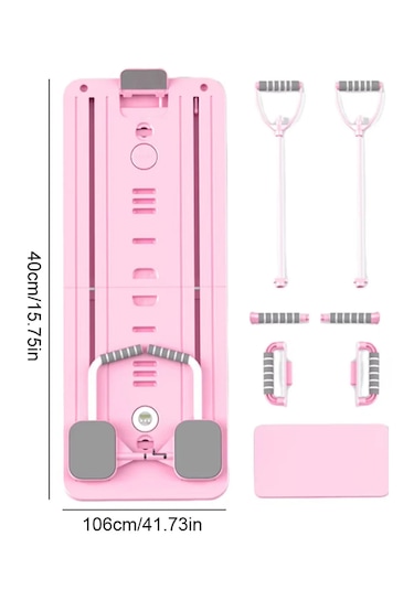 Pilates Aleti Zamanlayıcılı, Direnç Bantlı Çok Amaçlı Egzersiz Tahtası Telefon Tutacaklı Açık Pembe