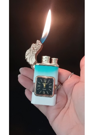 Turkuaz Ombre Saatli Ejderha Başlıklı Jet Alev Çakmak Çok Renkli