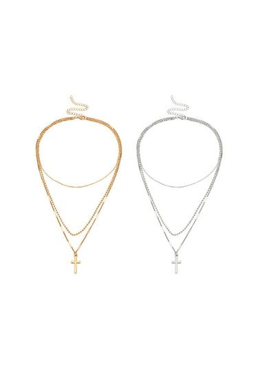Kadın El Yapımı Çoklu Zincirler Çapraz Kolye Kolye Altın Çok Renkli