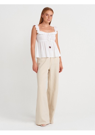 Dilvin 50873 Fırfırlı Bluz-beyaz Beyaz