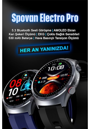 Spovan Electro Pro Basınçlı Tansiyon Şeker NF Görüşme Akıllı Saat (Distribütör Garantili)