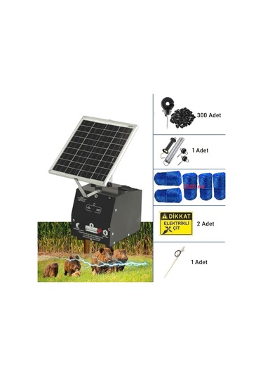 Pars P2518/2500a Güneş Enerjili Ve Akülü Elektrikli Hazır Çit Sistemi Ahşap İzolatörlü