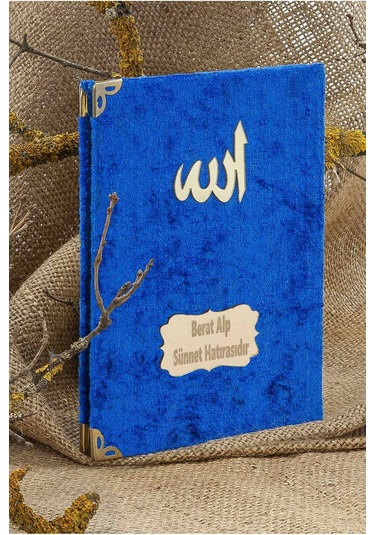 25 Adet - İsme Özel Kadife Kaplı Yasin Kitabı - Mevlüt Hediyesi - Çanta Boy - 128 Sayfa - Mavi Mavi