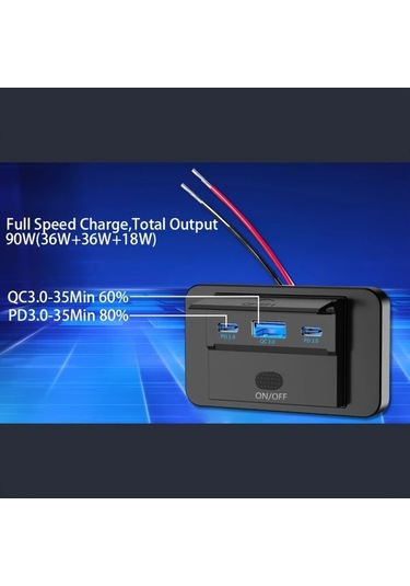 Boatshop1 2 Paket Üç Portlu Usb Araba Hızlı Şarj Soketi Qc3.0 Pd3.0 Araba Şarj Cihazı Tip-c Anahtarı Rv Tekne Kamyon Motosiklet Otobüs İçin