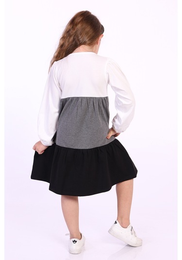 Toontoy Kız Çocuk Göğsü Pretty Nakışlı Elbise Ekru