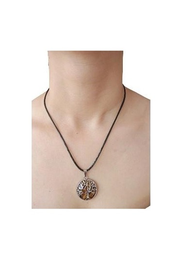 Kaplangözü Doğal Taşlı Hayat Ağacı Çelik Kolye - Kadın