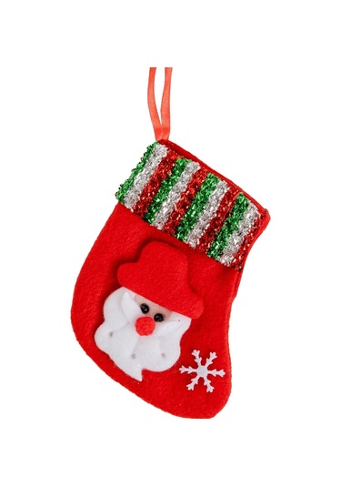 Yılbaşı Süsü Çorap Noel Baba Desenli Kırmızı 11 Cm