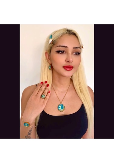 Ronik Altın Kaplama Çelik Kolye Küpe Bileklik Yüzük ve Saç Tokası 80923991 Altın