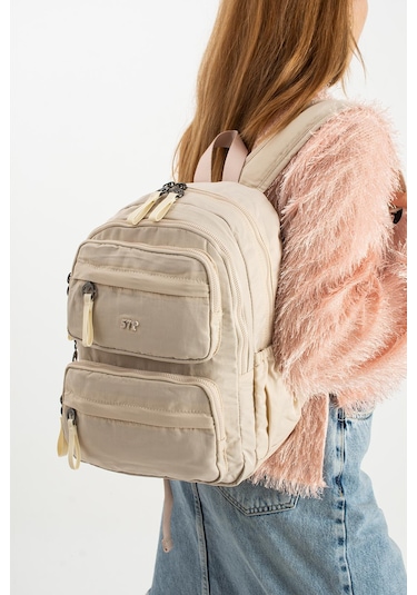Yumuşak Dokulu Ultra Hafif, Esnek Ve Su Geçirmez Polyamid Kumaş Sırt Çantası Bej Model: 571-13-14a Bej