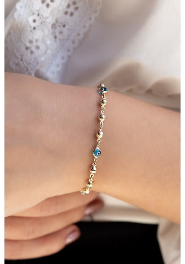 14 Ayar Altın Nazar Boncuklu Dorikalı Kadın Bileklik Sarı Altın