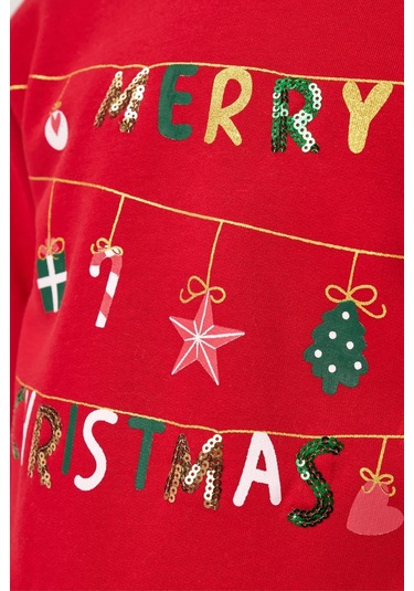 Kız Çocuk Merry Simli Kız Yılbaşı Elbisesi Nbk-24905 Kırmızı