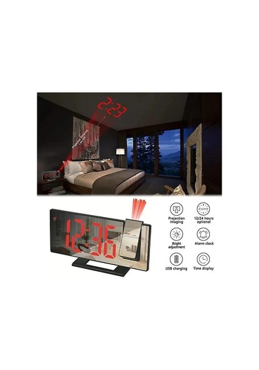 Led Dijital Çalar Saat Projeksiyon Saati Projektör Tavan Saati Zaman Sıcaklık Göstergesi Arka Aydınlatma Erteleme Saati Ev İçin Beyaz Kırmızı Diğer