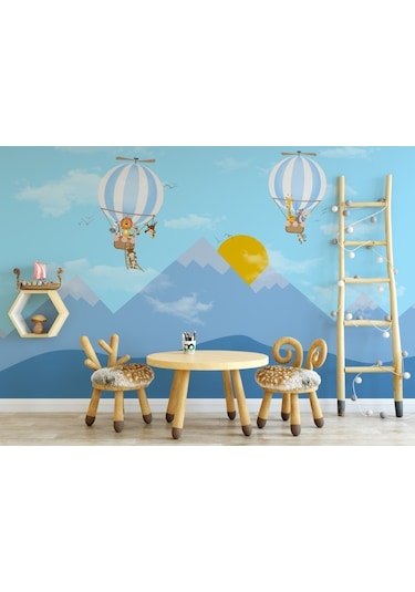 Dağ Güneş Ve Balon Çocuk Odası Posteri Mavi