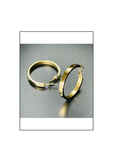 Zirkon Taşlı, Tiff Model, Halka Model, Paslanmaz Çelik Küpe 440, Altın Renk Altın