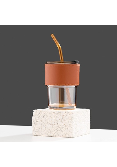 Fosenze İki Katlı Cam Kupa, Sıcak/soğuk İçecekler İçin, Toz Koruyucu Kapak Ve Cam Pipetli, 400 Ml