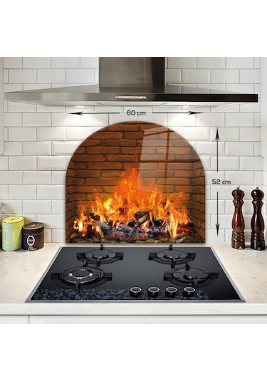 Decorita Cam Ocak Arkası Koruyucu | Oval Şekilli | Odunlu Şömine