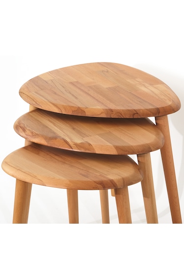 Naturel Masif Modern Doğal 3'lü Zigon Sehpa Seti