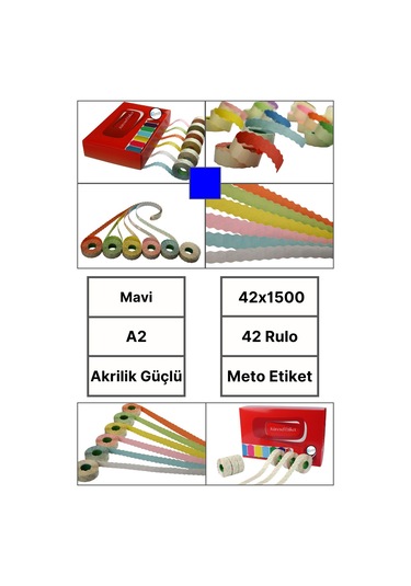 Meto Etiket Mavi 42 Rulo 42x1500 A2 Fiyat Etiketi Tabanca Etiketi 1