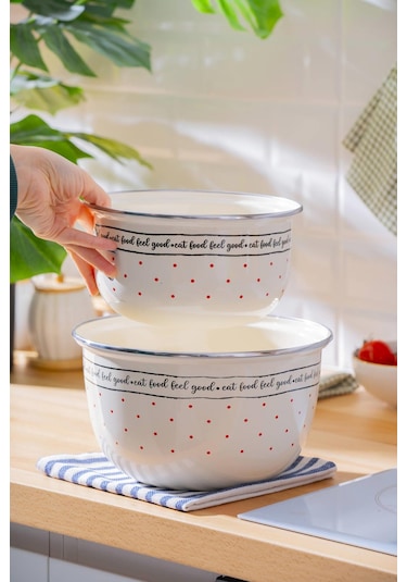 Acar Feel Good Emaye 3 Lü Saklama Ve Karıştırma Kabı Krem