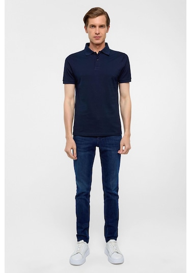 SÜVARİ Lacivert Slim Düz Polo Yaka Tişört