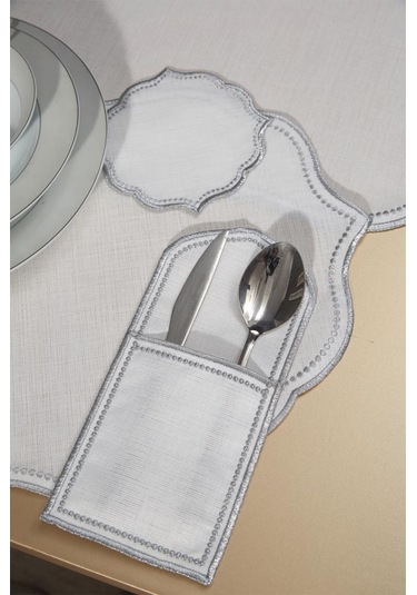 Damla Keten Nakışlı Amerikan Servis Takımı 19 Parça Silver Gümüş