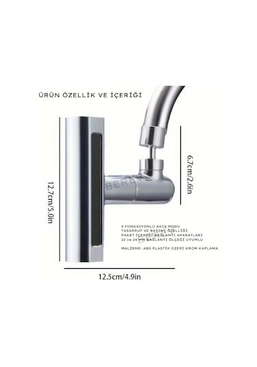 Krom Tasarruflu 4 Modlu Şelale Ayarlanabilir Musluk Başlığı Mutfak Eviye Bataryası Lavabo Bataryası