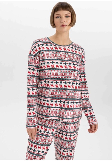 Defacto Fall in Love Yılbaşı Temalı Bisiklet Yaka Üst A3375AX23WNER105 Ekru