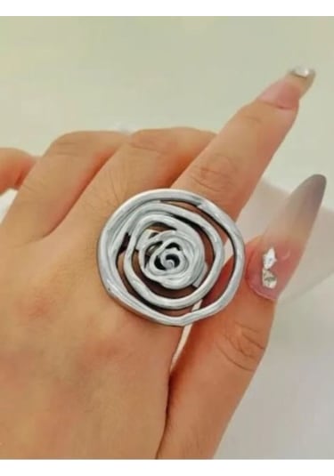 Geometrik Ayarlanabilir Çelik Yüzük Gümüş