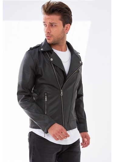 Çapraz Fermuar Erkek Deri Ceket