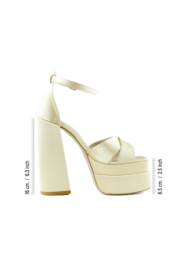 Erkan Saçmacı Celine Ten Saten Önü Açık Çapraz Bantlı Çift Platformlu Kalın Topuklu Abiye Ayakkabı Ten Rengi Ten