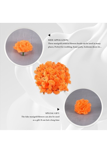 Gatherco Kadife Çiçeği Başları Toplu, Çelenk El Sanatları İçin 100 Adet Yapay Çiçek Başları, İpek Kadife Çiçeği Sahte Çiçekleri, Turuncu Diğer