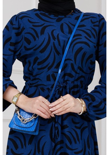 Beli Tünelli Karin Elbise-saks Mavi-5329 Saks Mavi