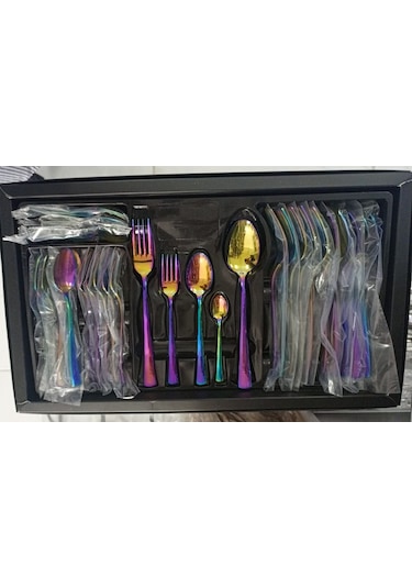 Uysal Gökkuşağı Çatal Kaşık Seti 30 Parça Gökkuşağı