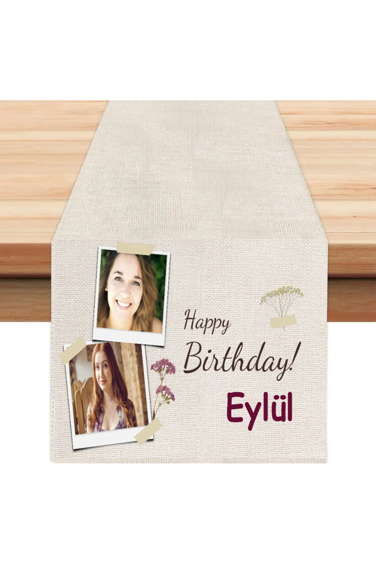 Kişiye Özel İyi Ki Doğdun Fotoğraflı Runner, Runer, Masa Örtüsü, Sofranıza Zarafet Katın Runner Çok Renkli