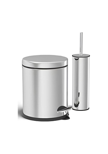 Zethome Krom 2'li Banyo Seti Çöp Kovası-tuvalet Fırçası Krom