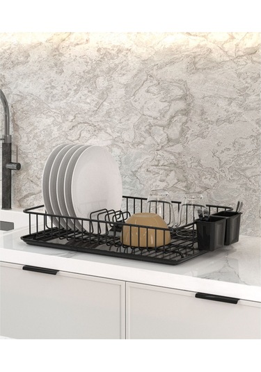 Magic Objects Tezgah Üstü Bulaşıklık, Tek Katlı Bulaşık Kurutma Sepeti, Tabaklık Bulaşık Kurutmalık Siyah